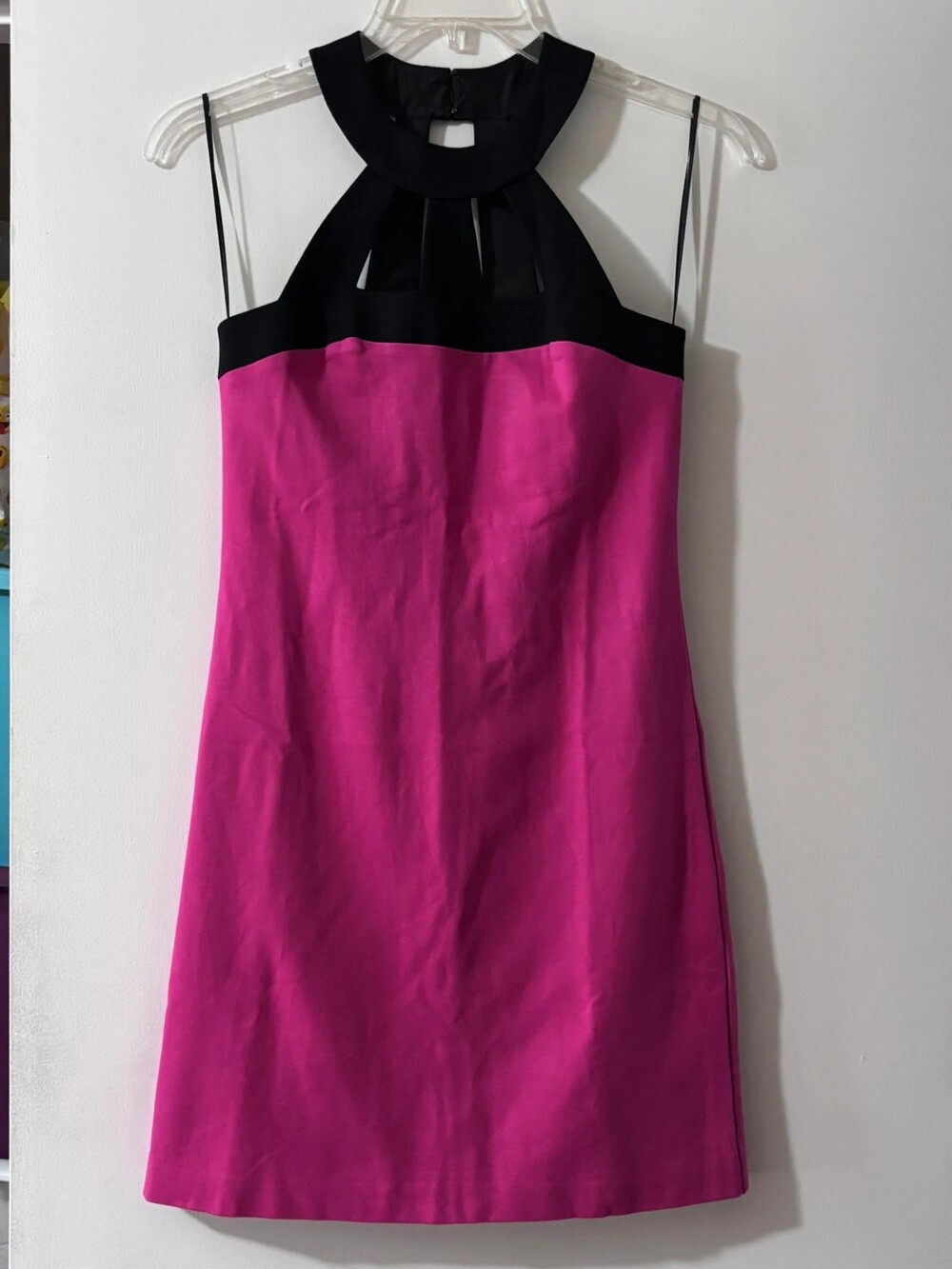 Trina Turk Women's Hot Pink & Black Halter Strappy Cutout Mini Dress Size 4